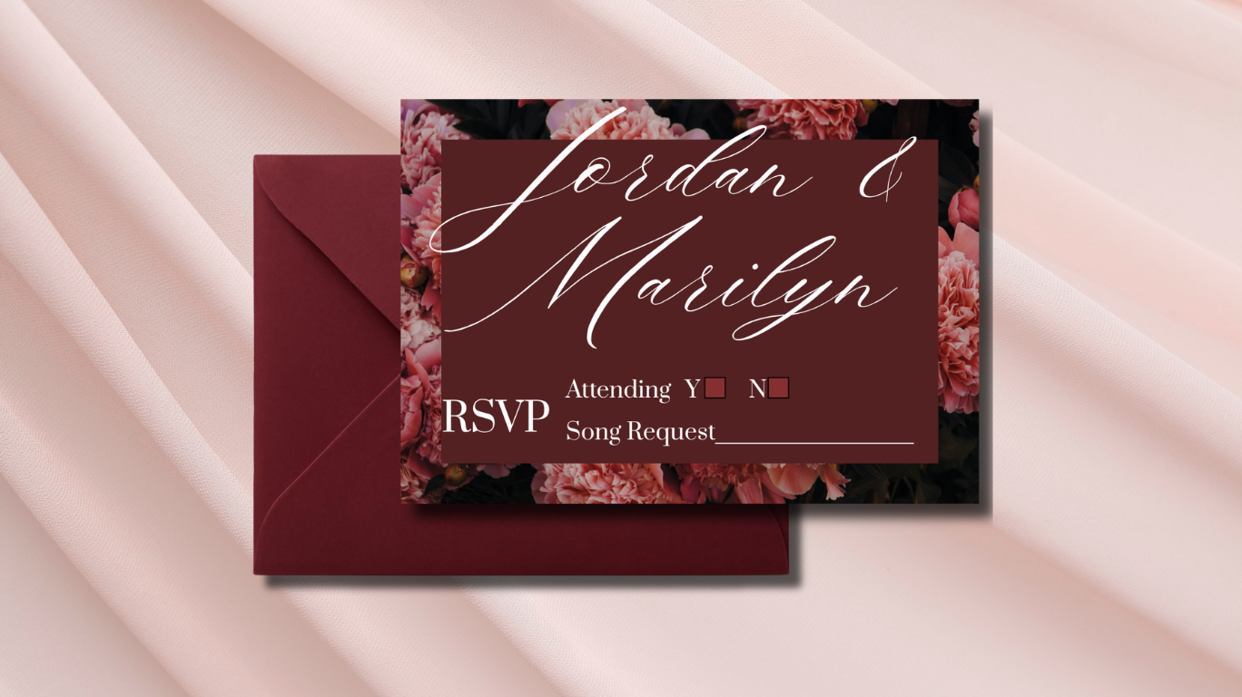 Pink & Burgundy Floral Wedding RSVP Card | Matching Customizable Digital RSVP