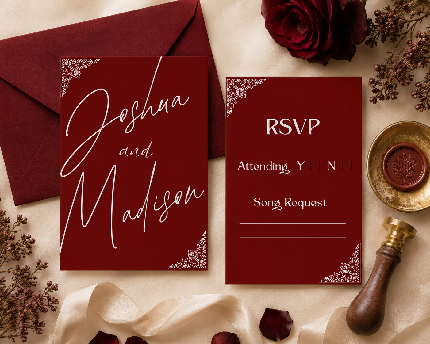 Burgundy Elegance Matching RSVP Card | Custom Digital Wedding RSVP