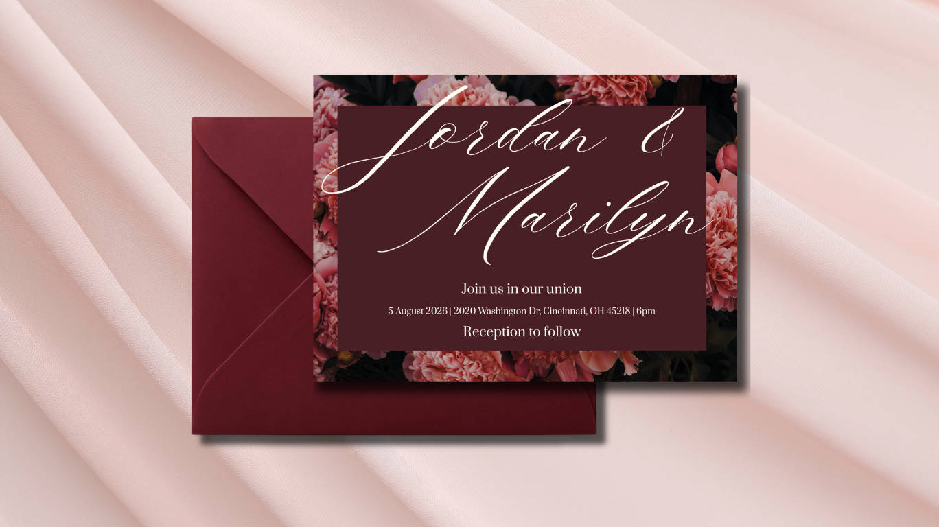 Pink & Burgundy Floral Wedding Invitation | Customizable Digital Wedding Invitation