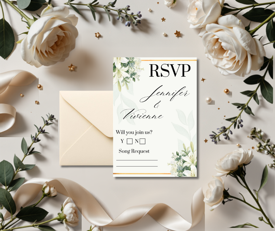 💍 Elegant White Floral Wedding RSVP Card | Customizable Digital RSVP