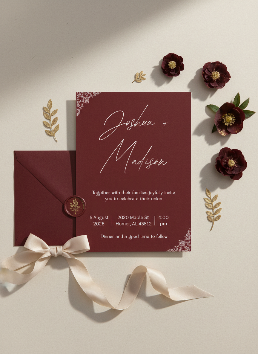 Burgundy Elegance Wedding Invitation | Custom Digital Wedding Invitation